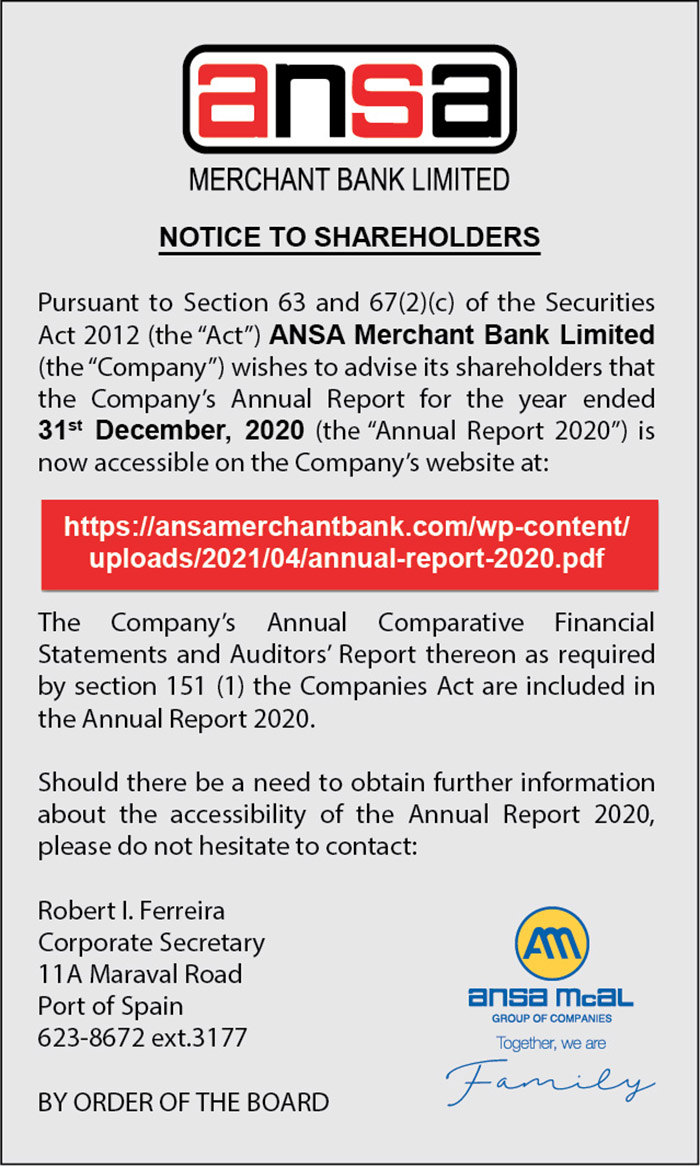 AMBL NOTICE TO SHAREHOLDERS YE Financial Statements 2020 15x3 Notice to shareholders